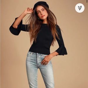 Lulu’s On My Level Black Flounce Sleeve Sweater Top